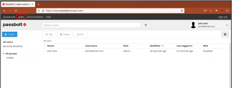 Passbolt List users