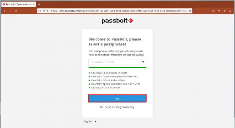 Setup passphrase passbolt