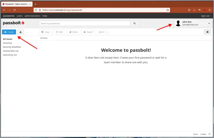 Passbolt user dashboard