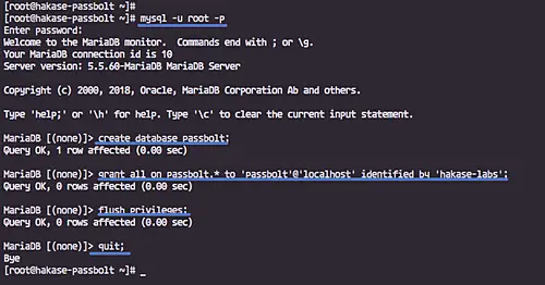 Create database for passbolt