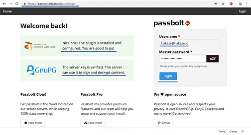 Passbolt login page