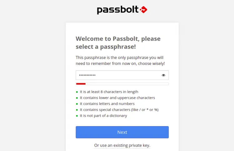 Select Passbolt passphrase