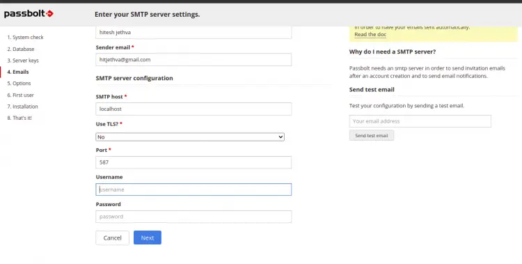 SMTP server settings