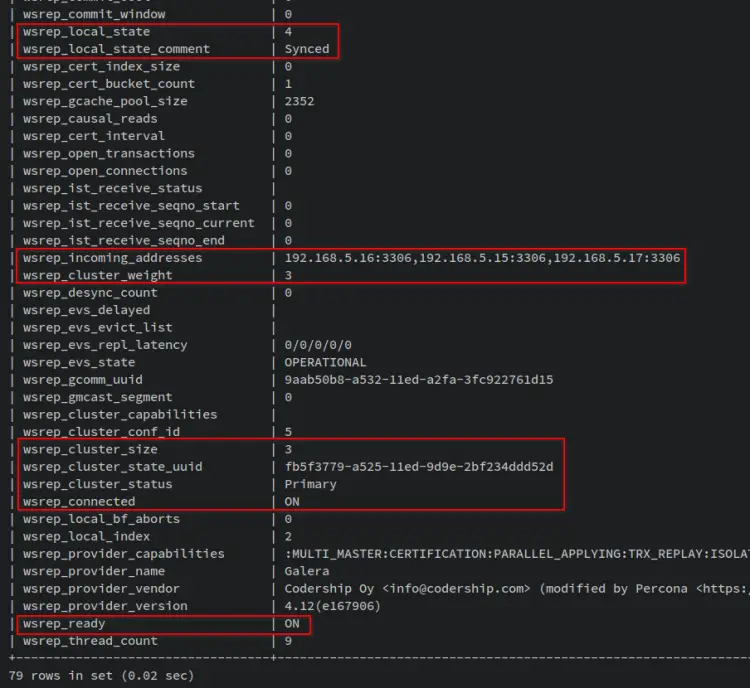 verify cluster status pxc03