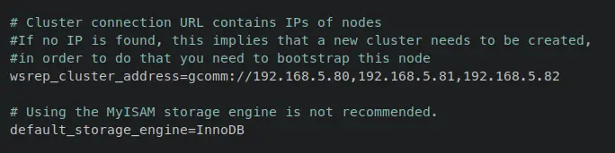 wsrep address and default storage engine