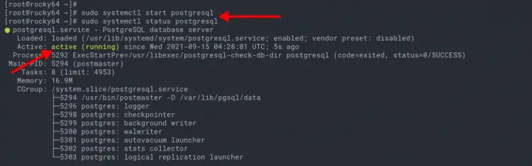 Check status PostgreSQL service