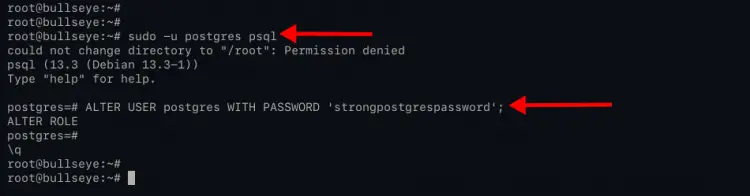 Create new password for user postgres