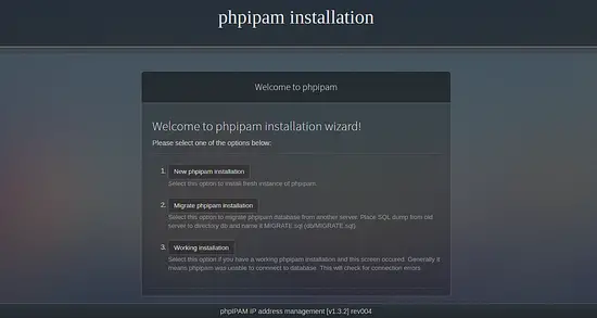 phpipam installation wizard