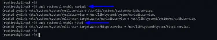 Enable mariadb and httpd services