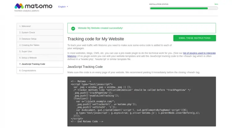 JS Tracking code for Piwik