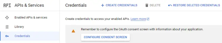 Configure Consent Screen Button