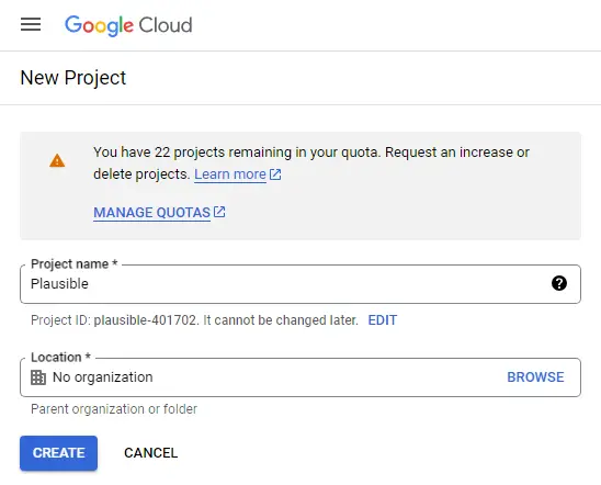 Google Create Project