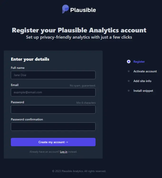 Plausible User Registration Screen