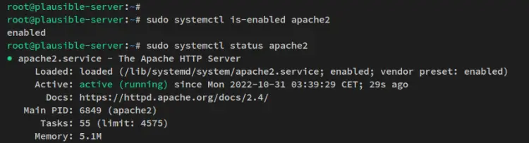 verify apache2 services