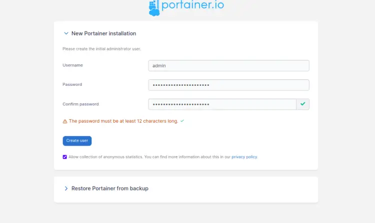 Portainer login