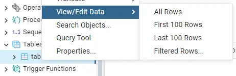 pgAdmin View Data option
