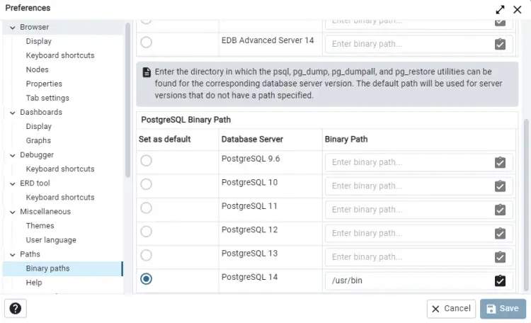 PostgreSQL Binary Path Setting