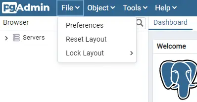 pgAdmin Preferences Menu