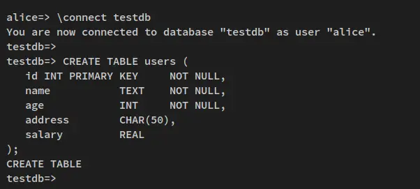 create table