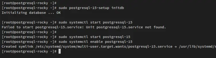 initialize and start postgresql