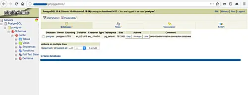 phpPgAdmin dashboard interface