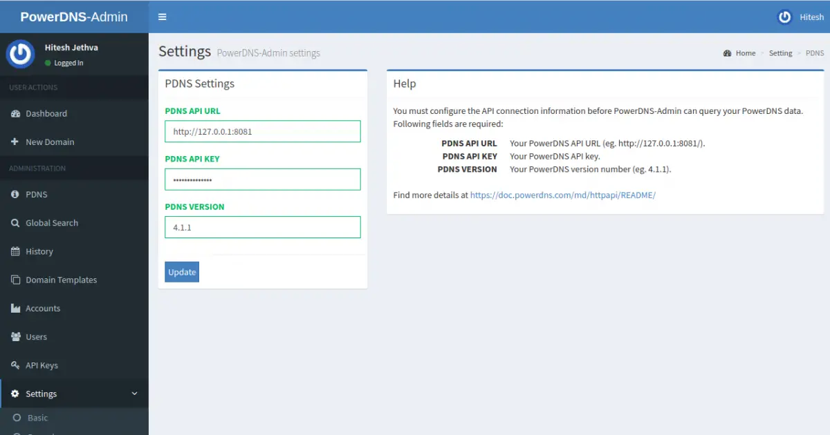 PowerDNS API configured