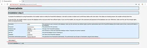 PowerAdmin database setup