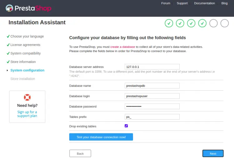 Database configuration