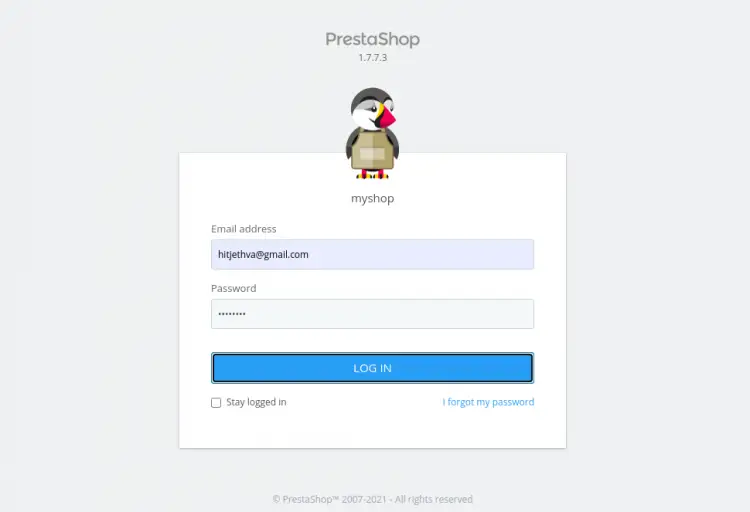 Prestashop admin login