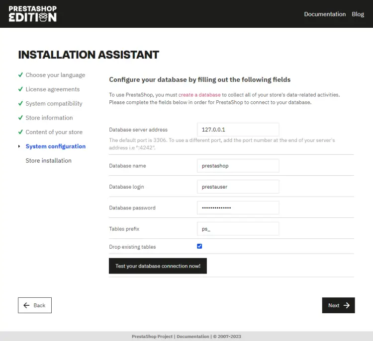 Prestashop Database configuration