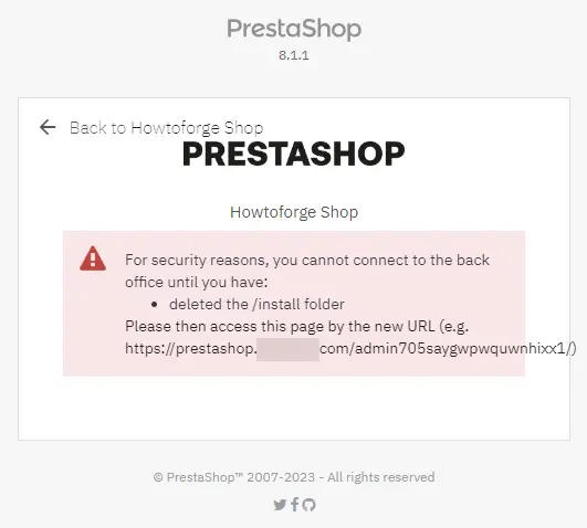 Prestashop Install directory warning