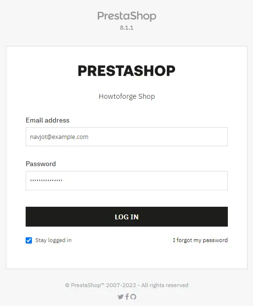 Prestashop Login Page