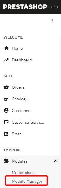 Prestashop Module Manager Admin Menu