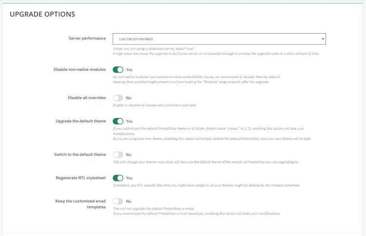 Prestashop Upgrade Options
