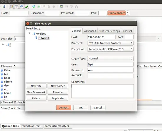 Secure FTP connection over TLS