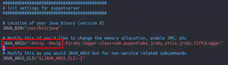 setup max memory limit Puppet Server