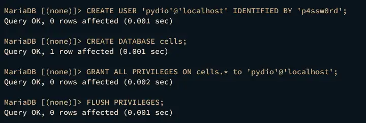 create database and user