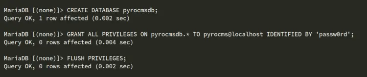 create database and user