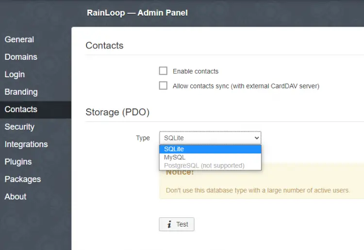 Rainloop Contacts Page