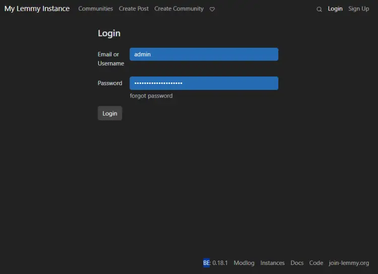 Lemmy Login Page