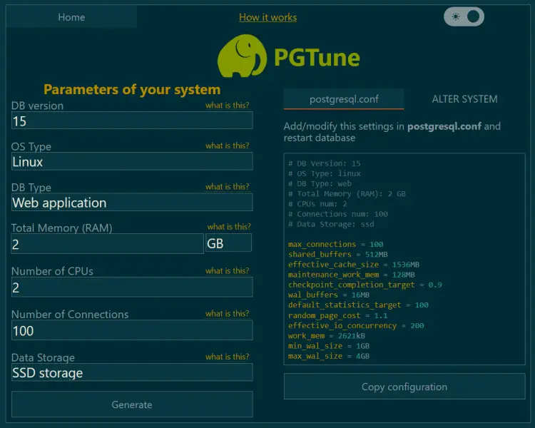 PGTune website