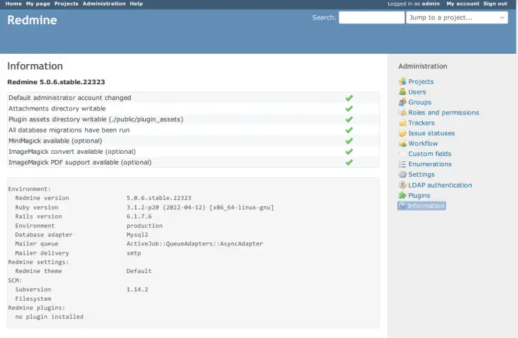 redmine installation info
