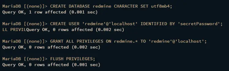 create database user