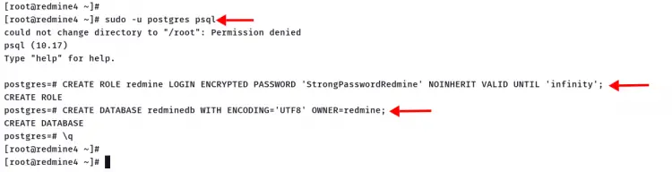 Create database PostgreSQL for Redmine
