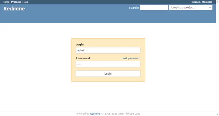 Redmine Login Screen