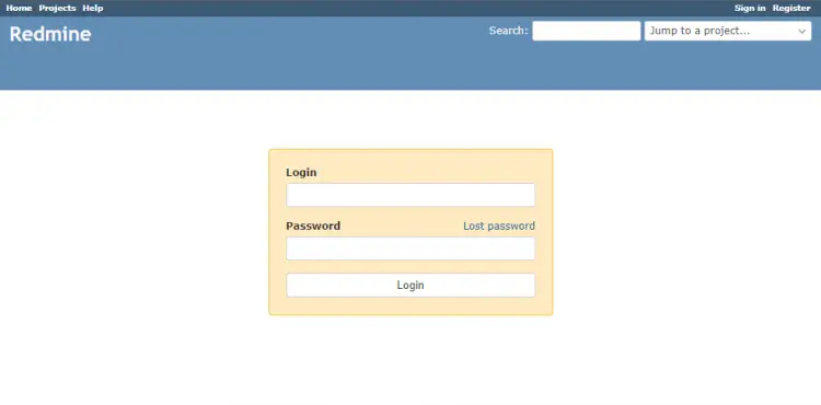 Redmine Login Screen