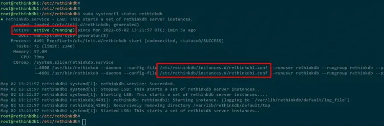 start enable rethinkdb
