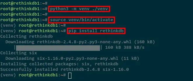 install rethinkdb python client