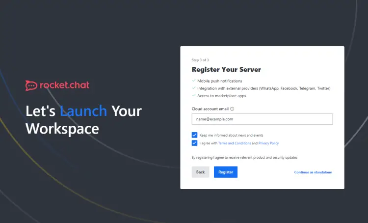 Rocket Chat Cloud Registration