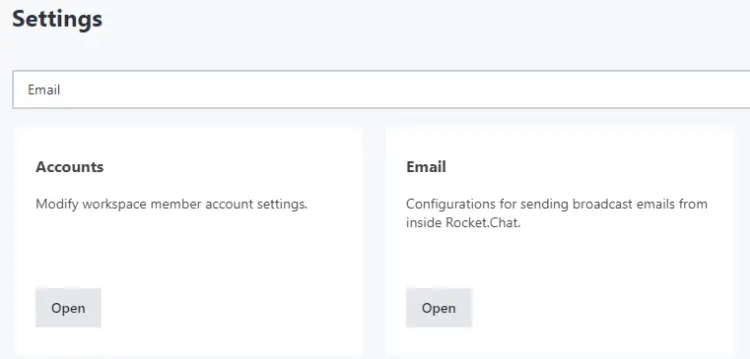 Rocket Chat Email Settings Button